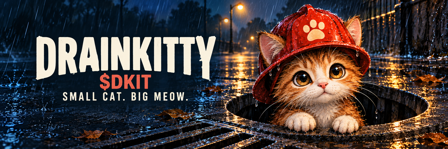 Wide DrainKitty rainy-night brand banner